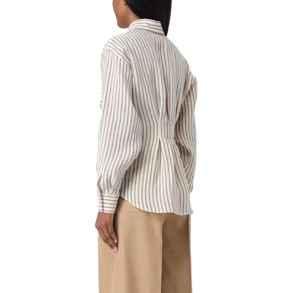 Lookbook (Women) 'S Max Mara MaxMara  Striped Button-Up Long Sleeve Shirt Beige. 2411111072600-001
