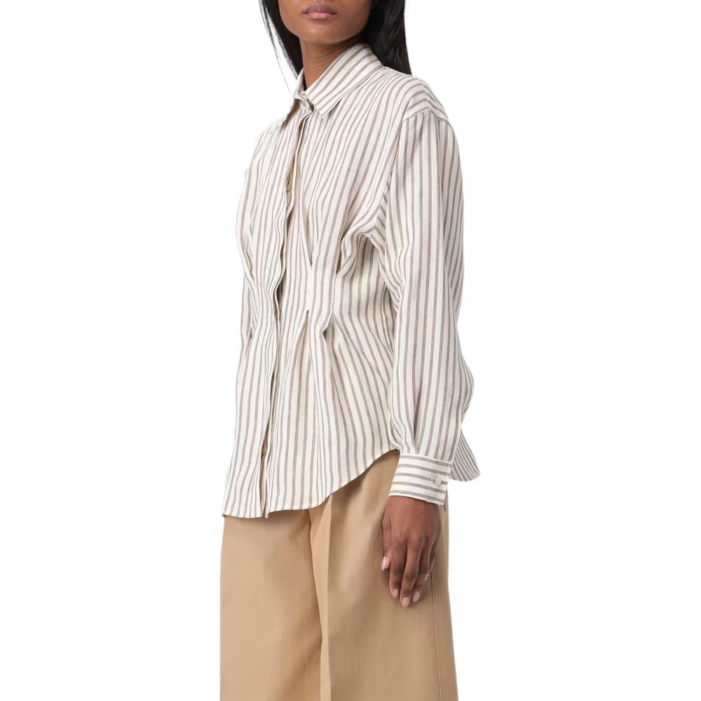 Shop (Women) 'S Max Mara MaxMara  Striped Button-Up Long Sleeve Shirt Beige. 2411111072600-001