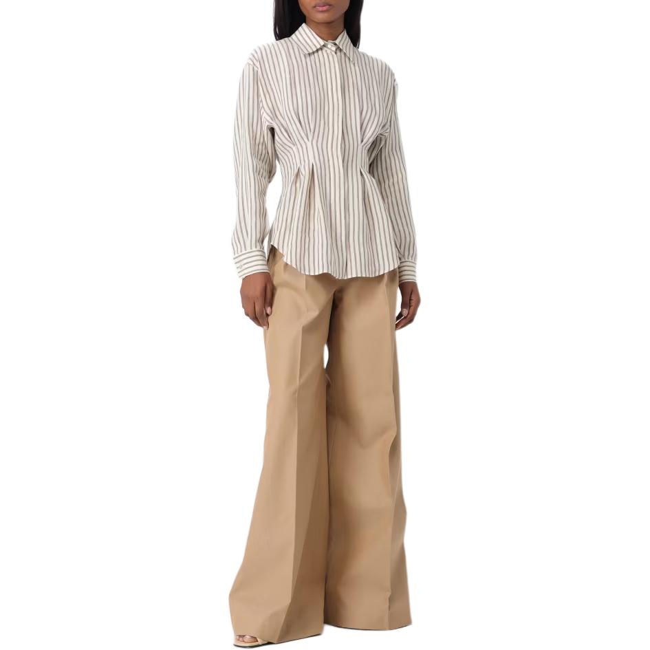 Purchase (Women) 'S Max Mara MaxMara  Striped Button-Up Long Sleeve Shirt Beige. 2411111072600-001