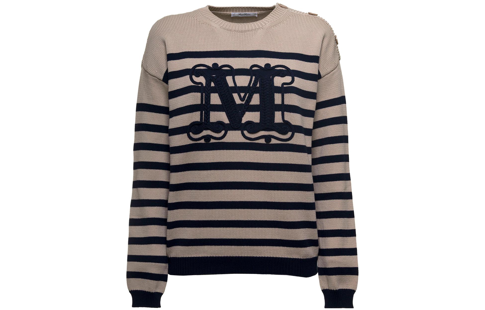 (Women) 'S Max Mara MaxMara  Striped Crew Neck Knit Sweater Light Brown. 13610321600-008