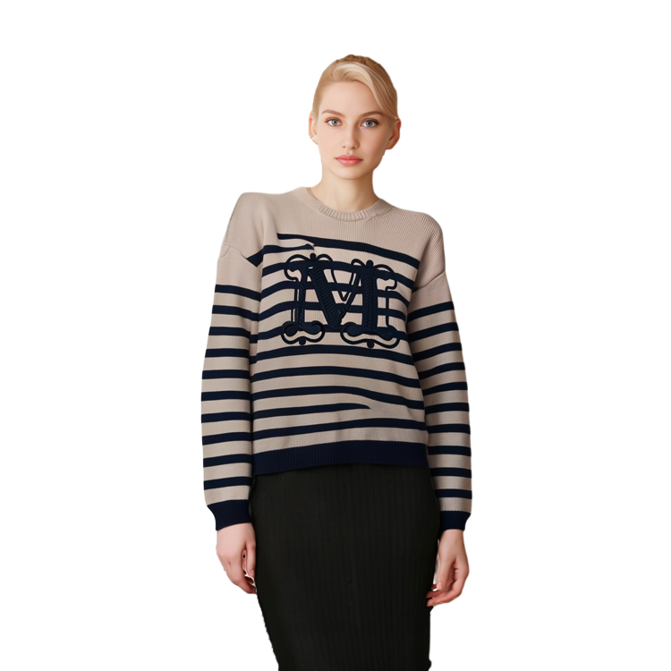 (Women) 'S Max Mara MaxMara  Striped Crew Neck Knit Sweater Light Brown. 13610321600-008 圖 4