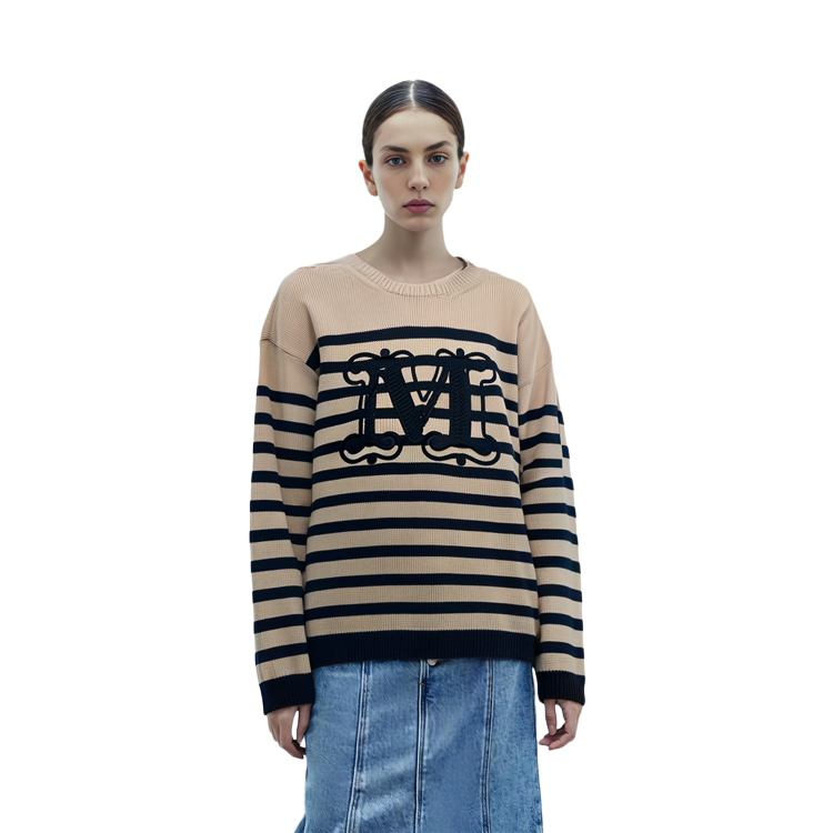 (Women) 'S Max Mara MaxMara  Striped Crew Neck Knit Sweater Light Brown. 13610321600-008 圖 5