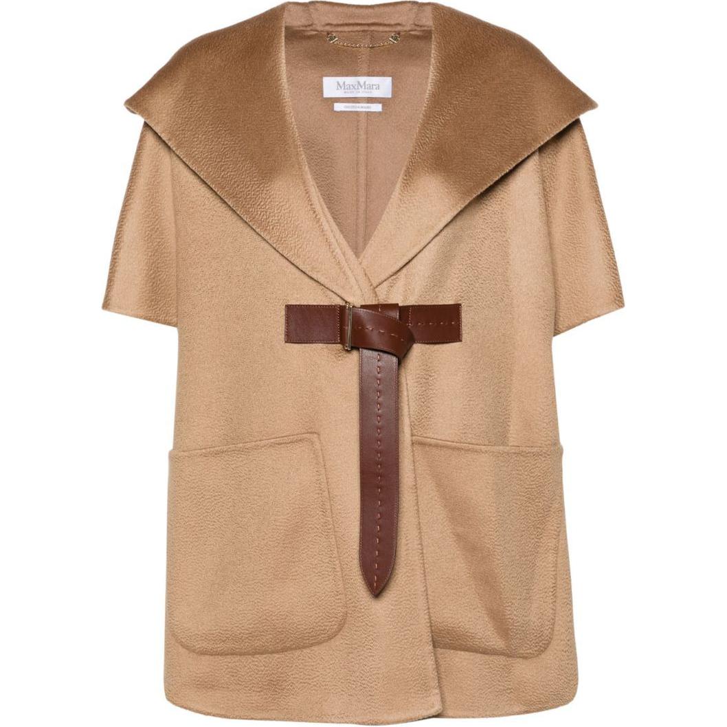 (Women) 'S Max Mara MaxMara  V-Neck Hooded Short-Sleeve Coat Beige. 2424736071000