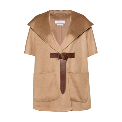 (Women) 'S Max Mara MaxMara V-Neck Hooded Short-Sleeve Coat Beige. 2424736071000