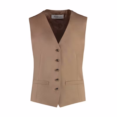 (Women) 'S Max Mara MaxMara V-Neck Sleeveless Vest Camel Color. 2421156011600002