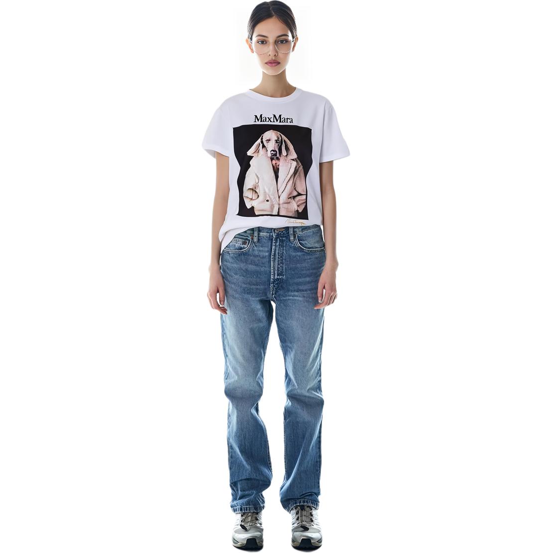 Shop (W) 막스마라 화이트 애니멀 프린트 그래픽 크루넥 티셔츠. 2319460339600010-003