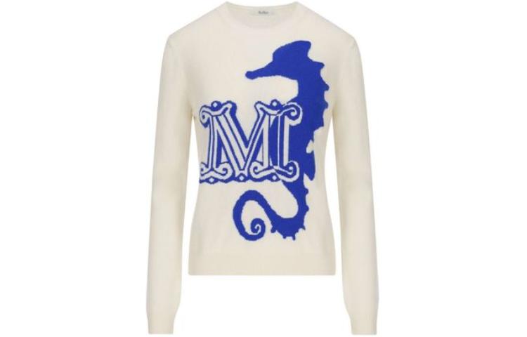 (Women) 'S Max Mara MaxMara  White Blue Sweater with Seahorse Pattern. 2313611731600-023 圖 2