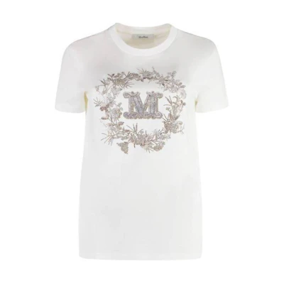 (Women) 'S Max Mara MaxMara White Crewneck Letter Graphic Straight-Cut T-Shirt. 2411941011600-009