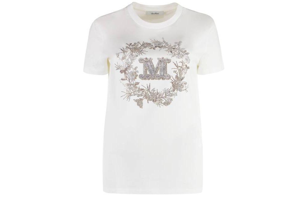 Order (Women) 'S Max Mara MaxMara  White Crewneck Letter Graphic Straight-Cut T-Shirt. 2411941011600-009