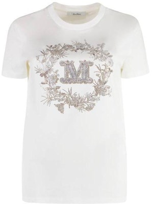(Women) 'S Max Mara MaxMara White Crewneck Letter Graphic Straight-Cut T-Shirt. 2411941011600-009 Order (Women) 'S Max Mara MaxMara White Crewneck Letter Graphic Straight-Cut T-Shirt. 2411941011600-009