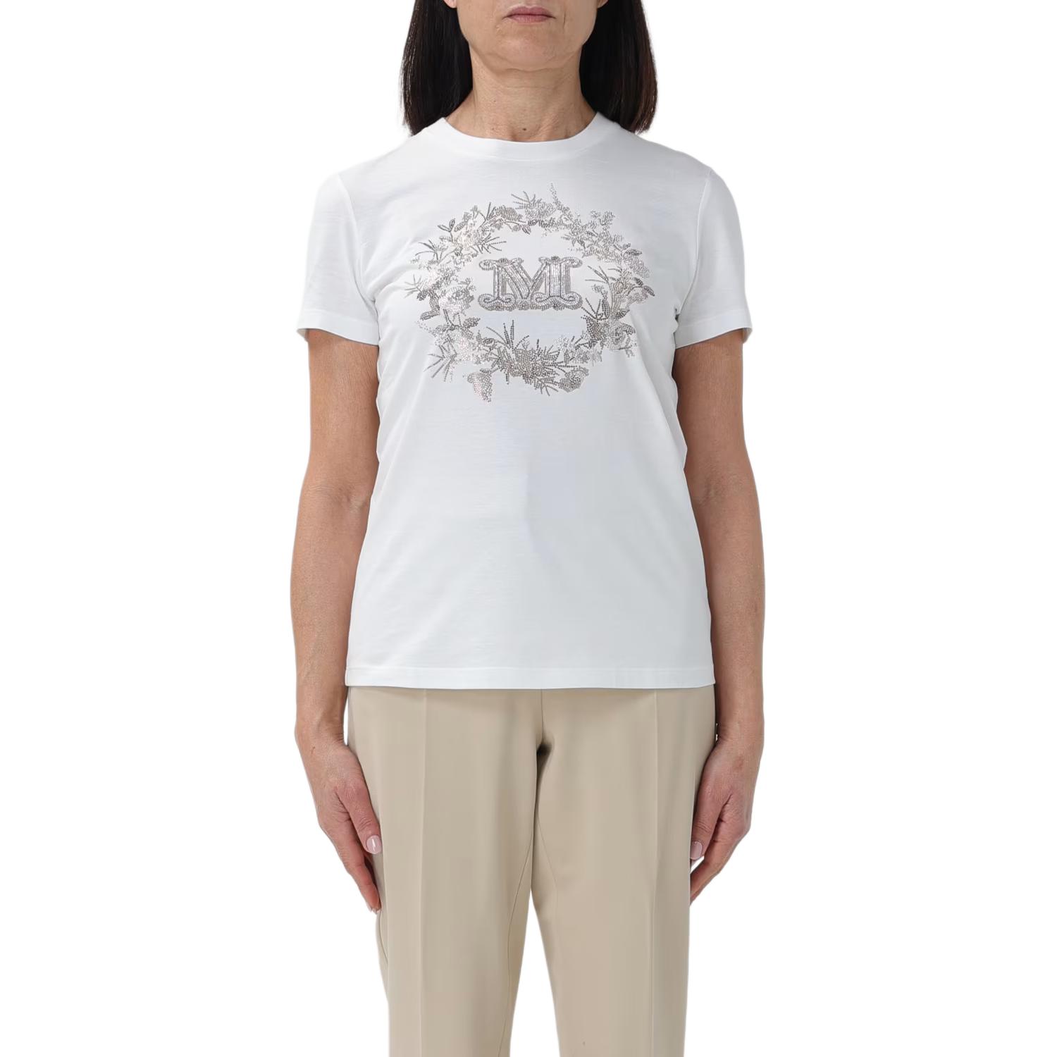Shop (Women) 'S Max Mara MaxMara  White Crewneck Letter Graphic Straight-Cut T-Shirt. 2411941011600-009