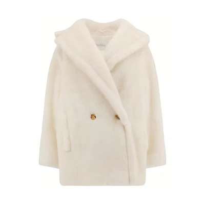 (Women) 'S Max Mara MaxMara White Double-Breasted Fleece Long Coat 2411081041600-001