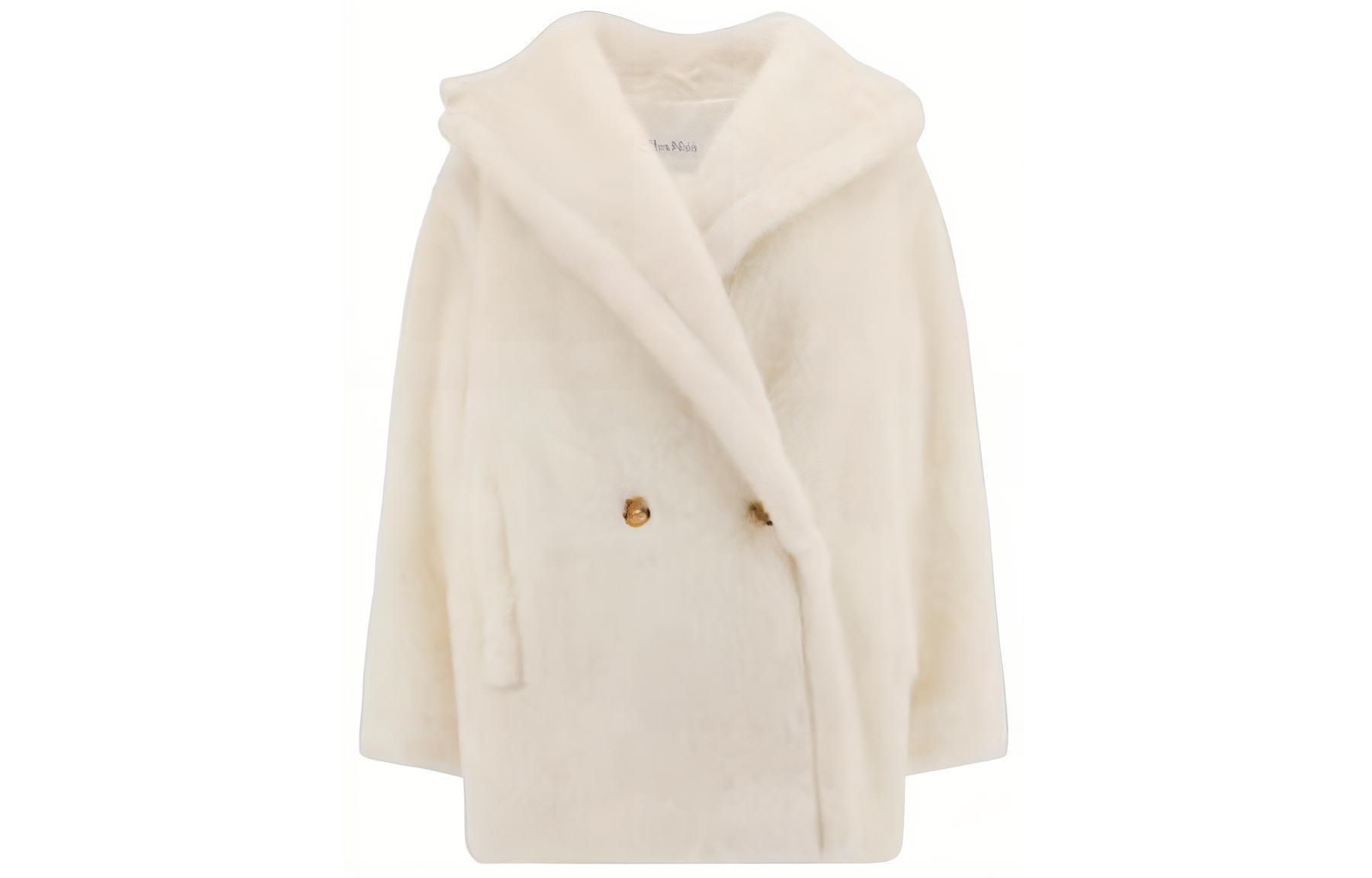 (Women) 'S Max Mara MaxMara  White Double-Breasted Fleece Long Coat 2411081041600-001 圖 2