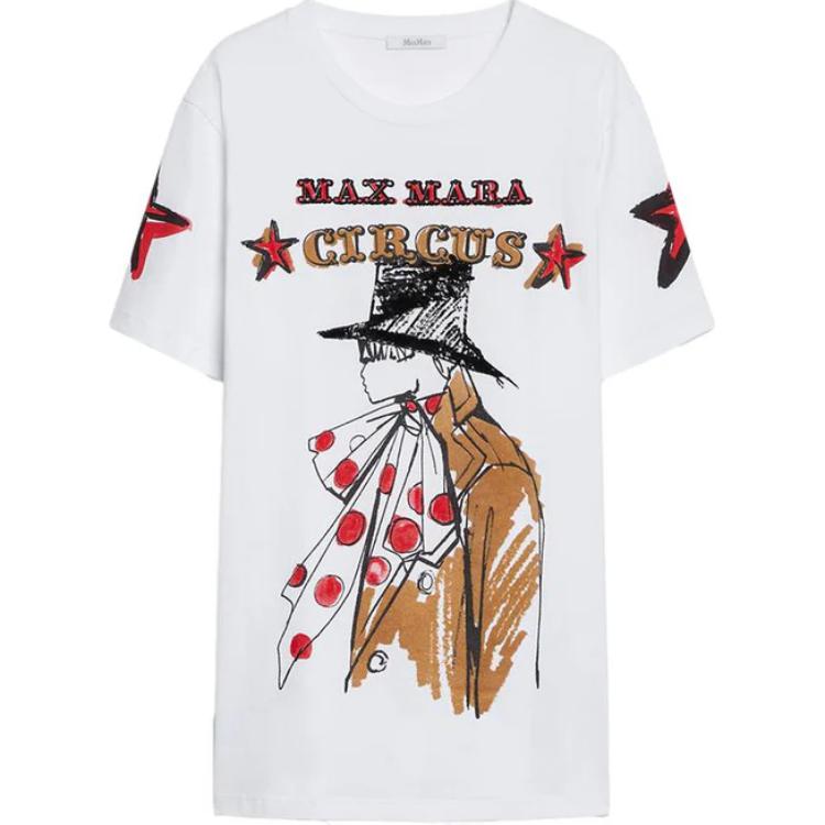 (Women) 'S Max Mara MaxMara  White Graphic Print Crewneck Short-Sleeve T-Shirt 2421946031600010