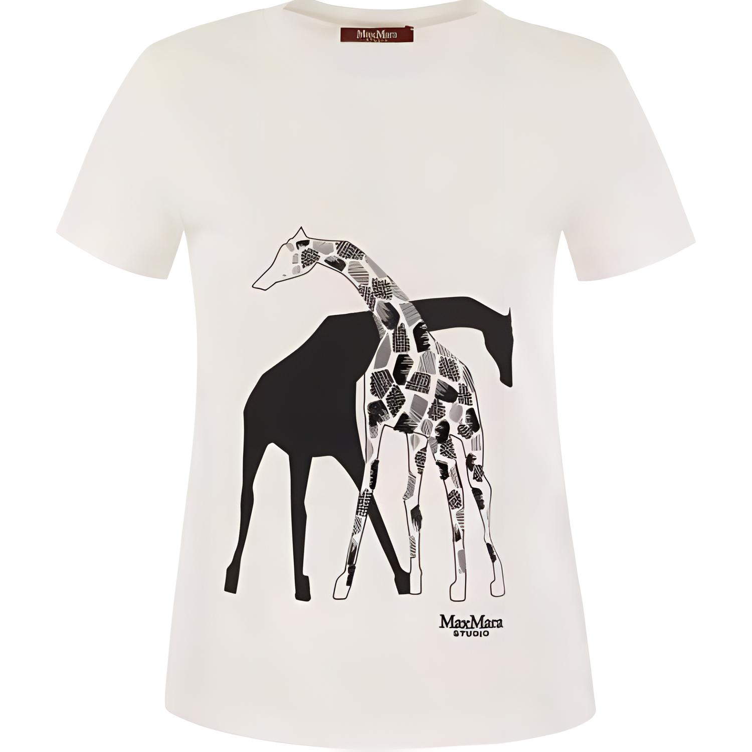 (Women) 'S Max Mara MaxMara  White Graphic Print Fitted Crew Neck Short Sleeve T-Shirt 6941024206003-RITA