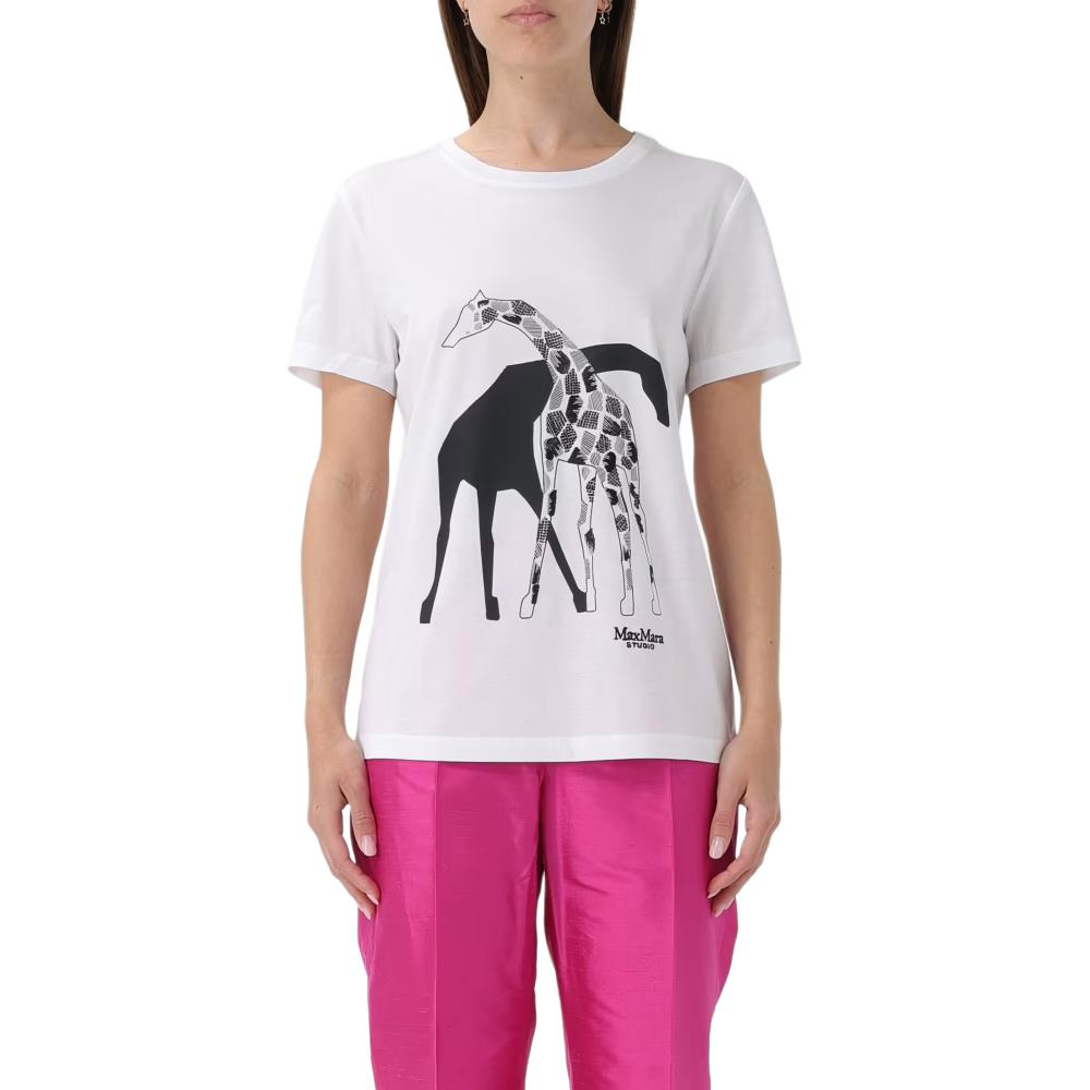 Shop (Women) 'S Max Mara MaxMara  White Graphic Print Fitted Crew Neck Short Sleeve T-Shirt 6941024206003-RITA