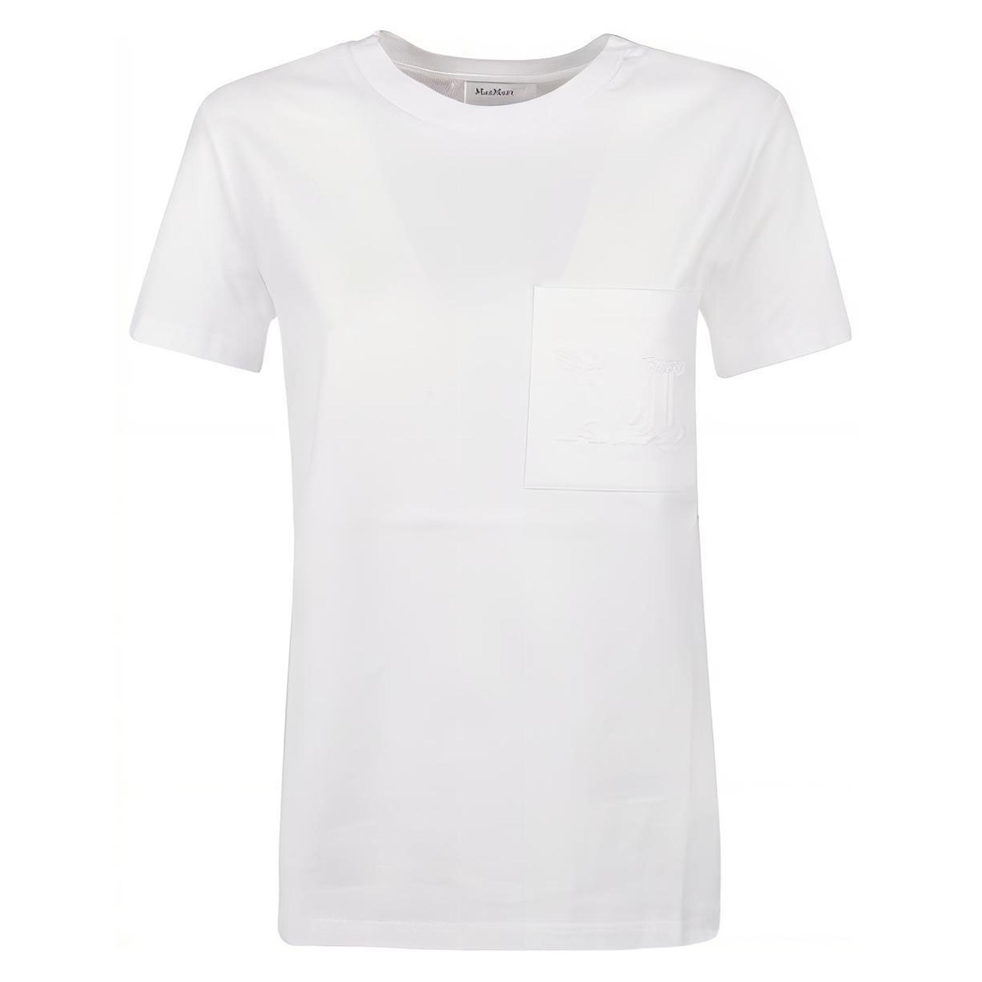 (Women) 'S Max Mara MaxMara  White Logo Embroidered Pocket Crew Neck Short Sleeve T-Shirt 19410222600-001
