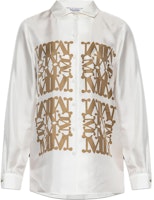 (Women) 'S Max Mara MaxMara White Long Sleeve Shirt with Letter Print and Collared Design 2421116091-002 (Women) 'S Max Mara MaxMara White Long Sleeve Shirt with Letter Print and Collared Design 2421116091-002