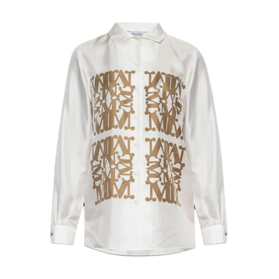 (Women) 'S Max Mara MaxMara White Long Sleeve Shirt with Letter Print and Collared Design 2421116091-002