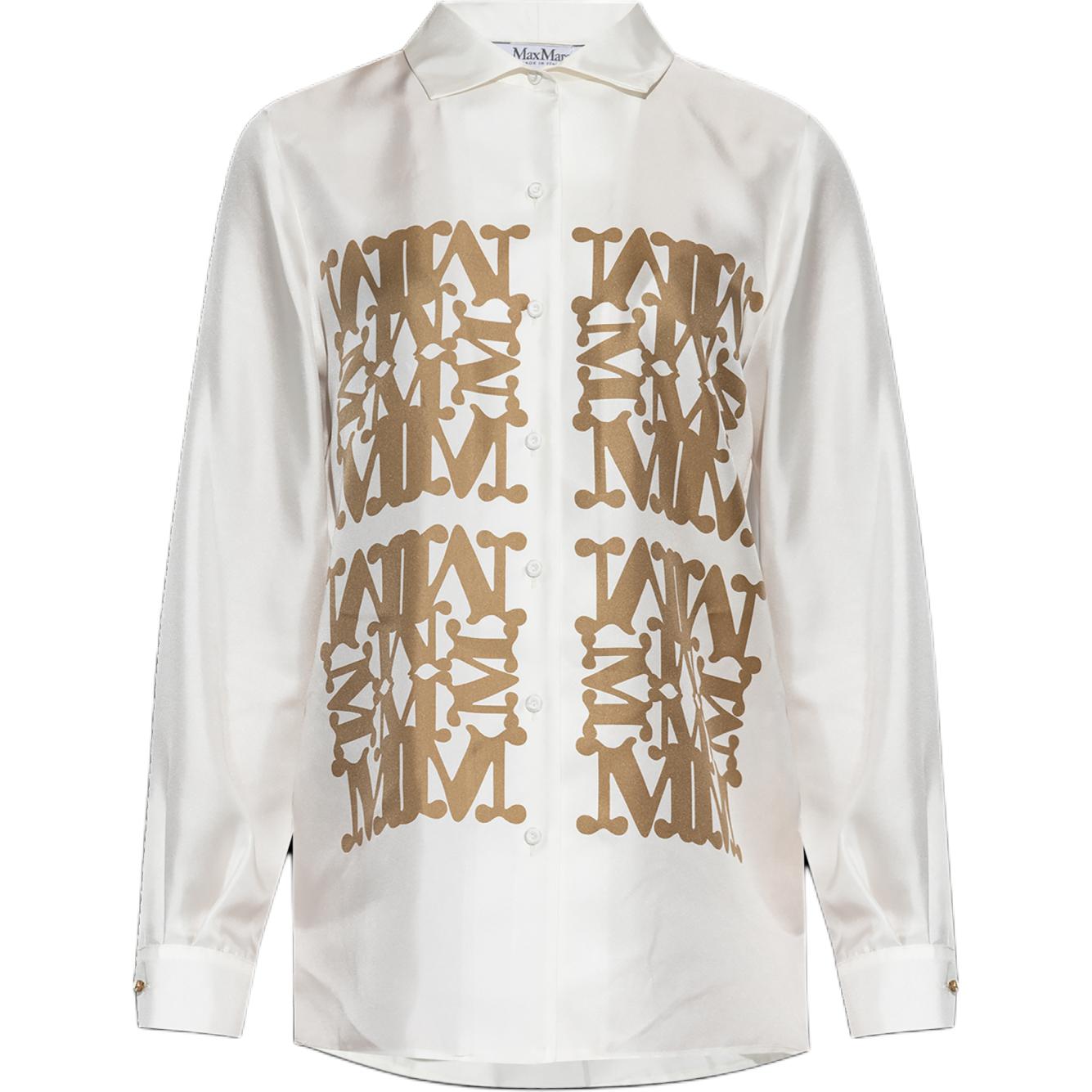 Order (Women) 'S Max Mara MaxMara  White Long Sleeve Shirt with Letter Print and Collared Design 2421116091-002