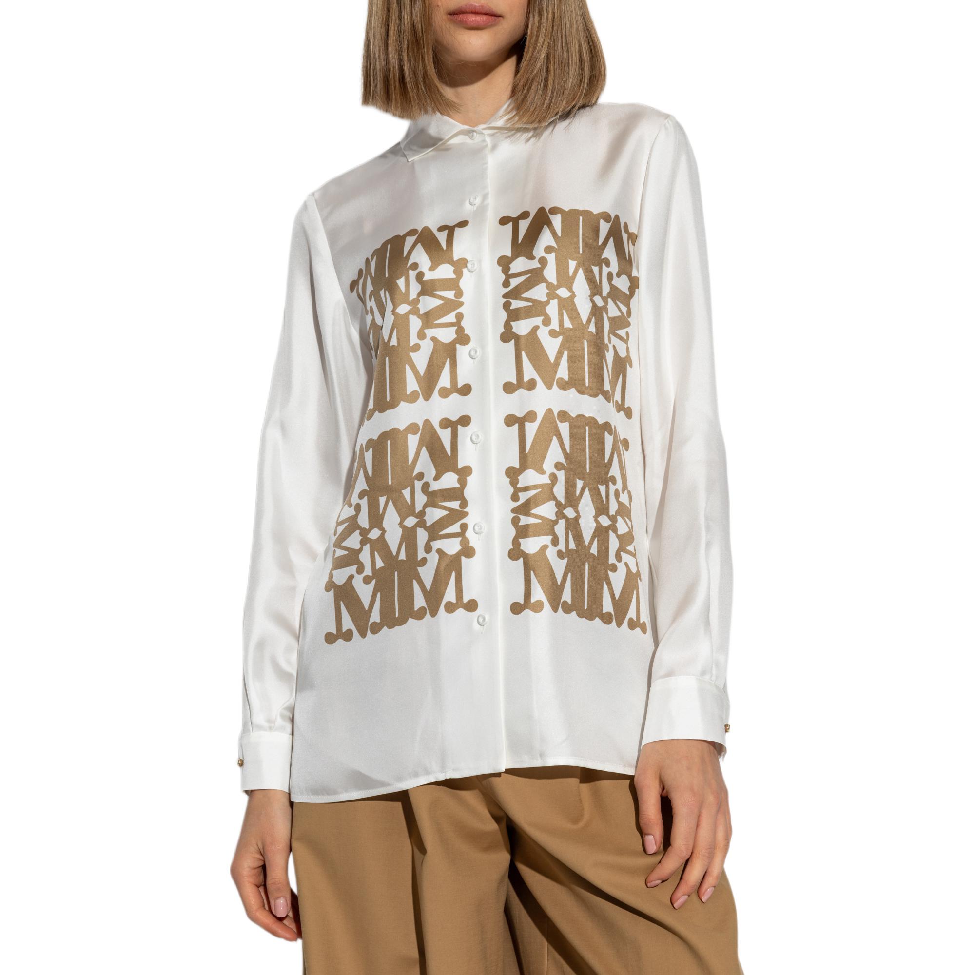 Lookbook (Women) 'S Max Mara MaxMara  White Long Sleeve Shirt with Letter Print and Collared Design 2421116091-002