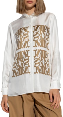 (Women) 'S Max Mara MaxMara White Long Sleeve Shirt with Letter Print and Collared Design 2421116091-002 Lookbook (Women) 'S Max Mara MaxMara White Long Sleeve Shirt with Letter Print and Collared Design 2421116091-002