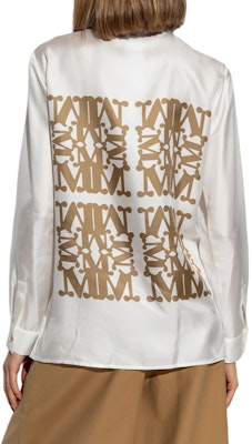 (Women) 'S Max Mara MaxMara White Long Sleeve Shirt with Letter Print and Collared Design 2421116091-002 Shop (Women) 'S Max Mara MaxMara White Long Sleeve Shirt with Letter Print and Collared Design 2421116091-002