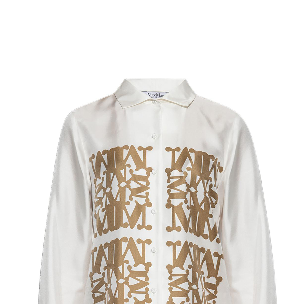 Sizing (Women) 'S Max Mara MaxMara  White Long Sleeve Shirt with Letter Print and Collared Design 2421116091-002