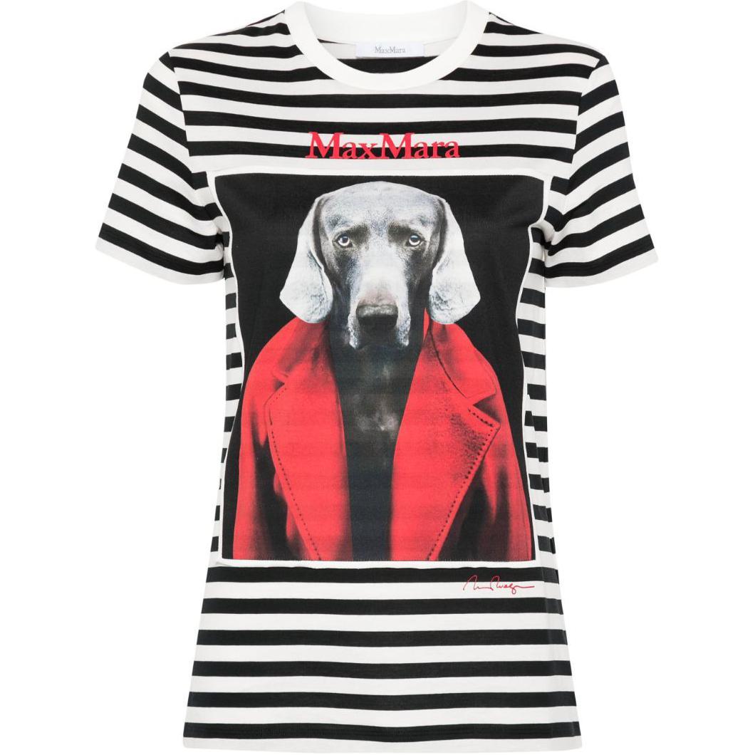 Order (Women) 'S Max Mara MaxMara  White Loose-Fit Striped Letter Print T-Shirt. 2421946081650