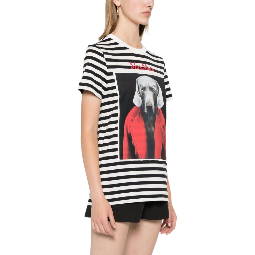 Purchase (Women) 'S Max Mara MaxMara  White Loose-Fit Striped Letter Print T-Shirt. 2421946081650