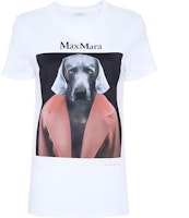(Women) 'S Max Mara MaxMara White Loose-Fit Tee with Dog Logo and Letter Print. 2421946071600-012 (Women) 'S Max Mara MaxMara White Loose-Fit Tee with Dog Logo and Letter Print. 2421946071600-012