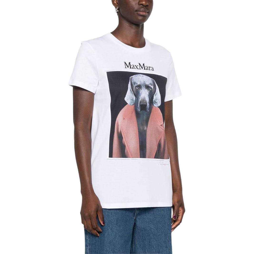 Purchase (Women) 'S Max Mara MaxMara  White Loose-Fit Tee with Dog Logo and Letter Print. 2421946071600-012