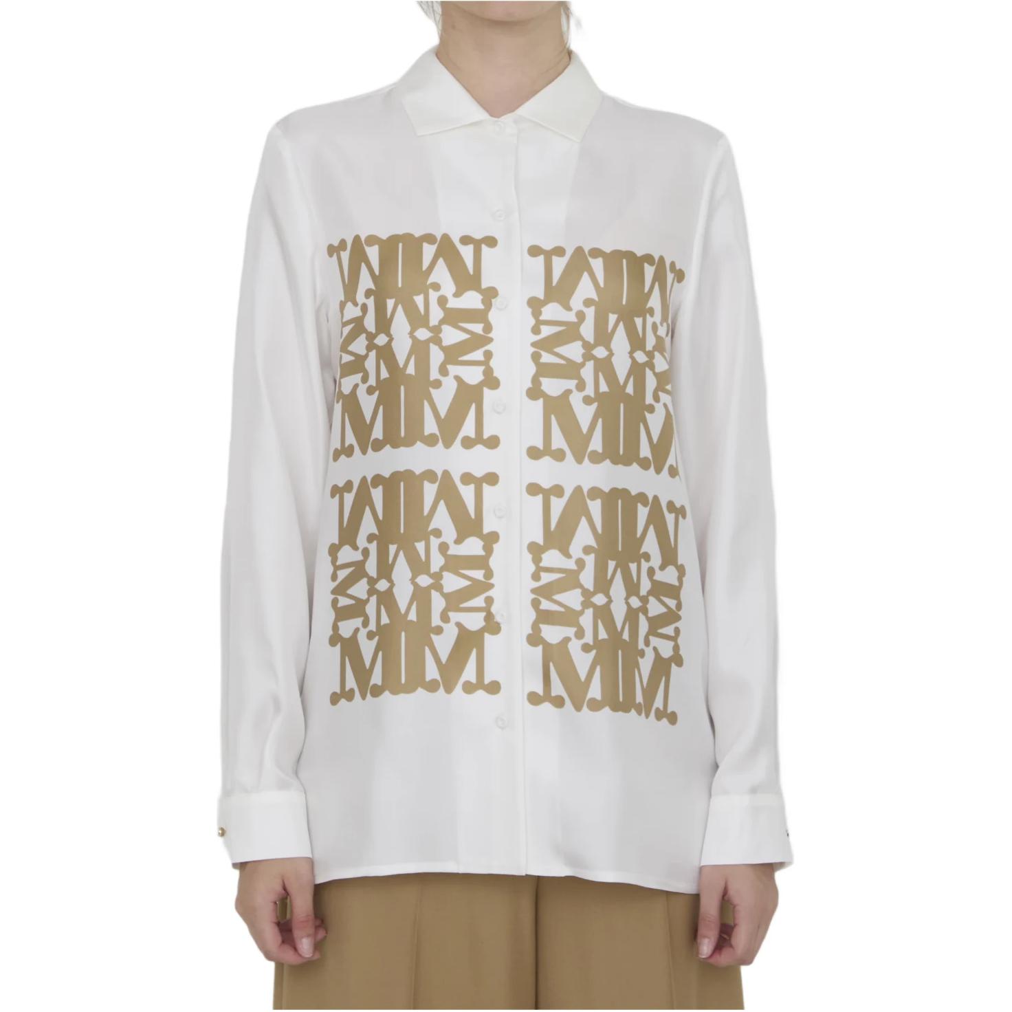 Order (Women) 'S Max Mara MaxMara  White Printed Button-Up Long-Sleeve Shirt with Point Collar 2421116091600-002