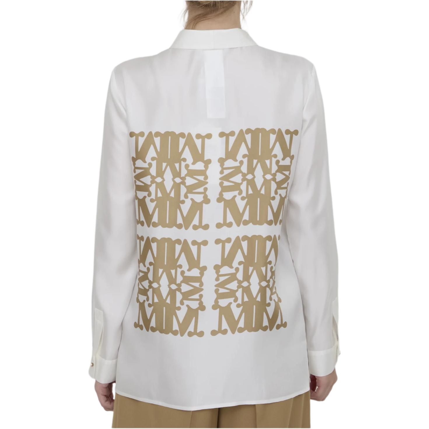 Lookbook (Women) 'S Max Mara MaxMara  White Printed Button-Up Long-Sleeve Shirt with Point Collar 2421116091600-002