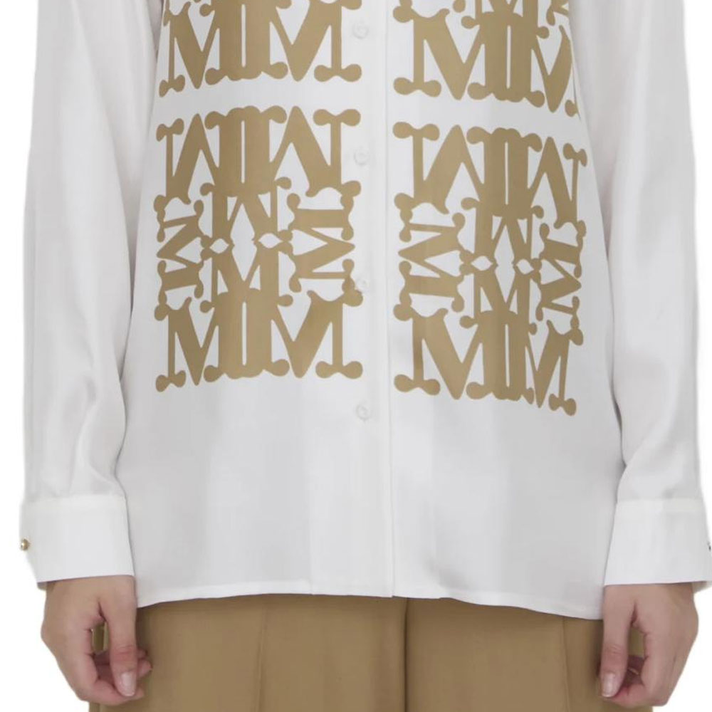 Sizing (Women) 'S Max Mara MaxMara  White Printed Button-Up Long-Sleeve Shirt with Point Collar 2421116091600-002