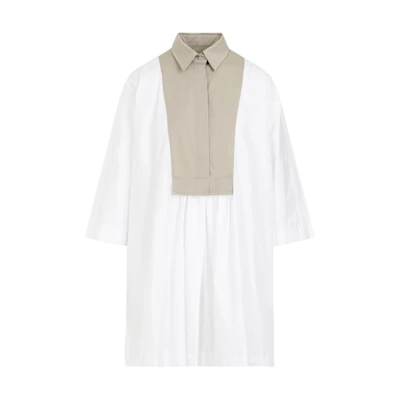 (Women) 'S Max Mara MaxMara White Short-Sleeve Colorblock Casual Dress 1221104206-001