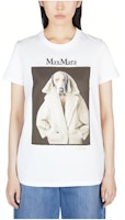 (Women) 'S Max Mara MaxMara White Short-Sleeve T-Shirt with Animal Print and Letter Design 19460339600-003 (Women) 'S Max Mara MaxMara White Short-Sleeve T-Shirt with Animal Print and Letter Design 19460339600-003