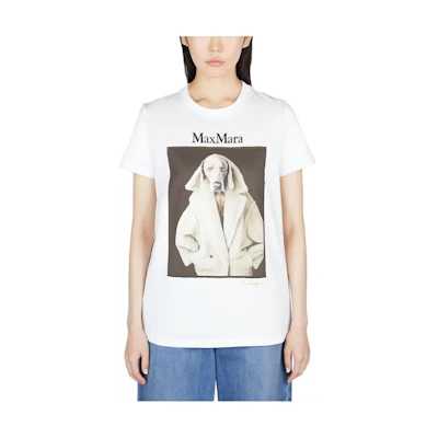 (Women) 'S Max Mara MaxMara White Short-Sleeve T-Shirt with Animal Print and Letter Design 19460339600-003