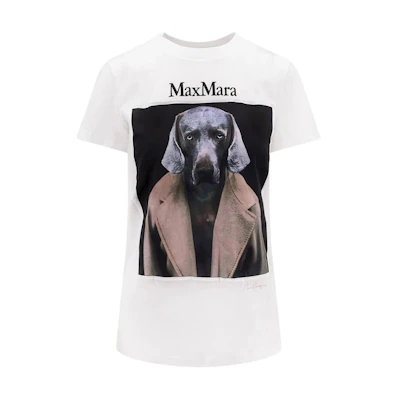 (Women) 'S Max Mara MaxMara White Short-Sleeve T-Shirt with Round Neck and Dog Print. 2421946071600-015