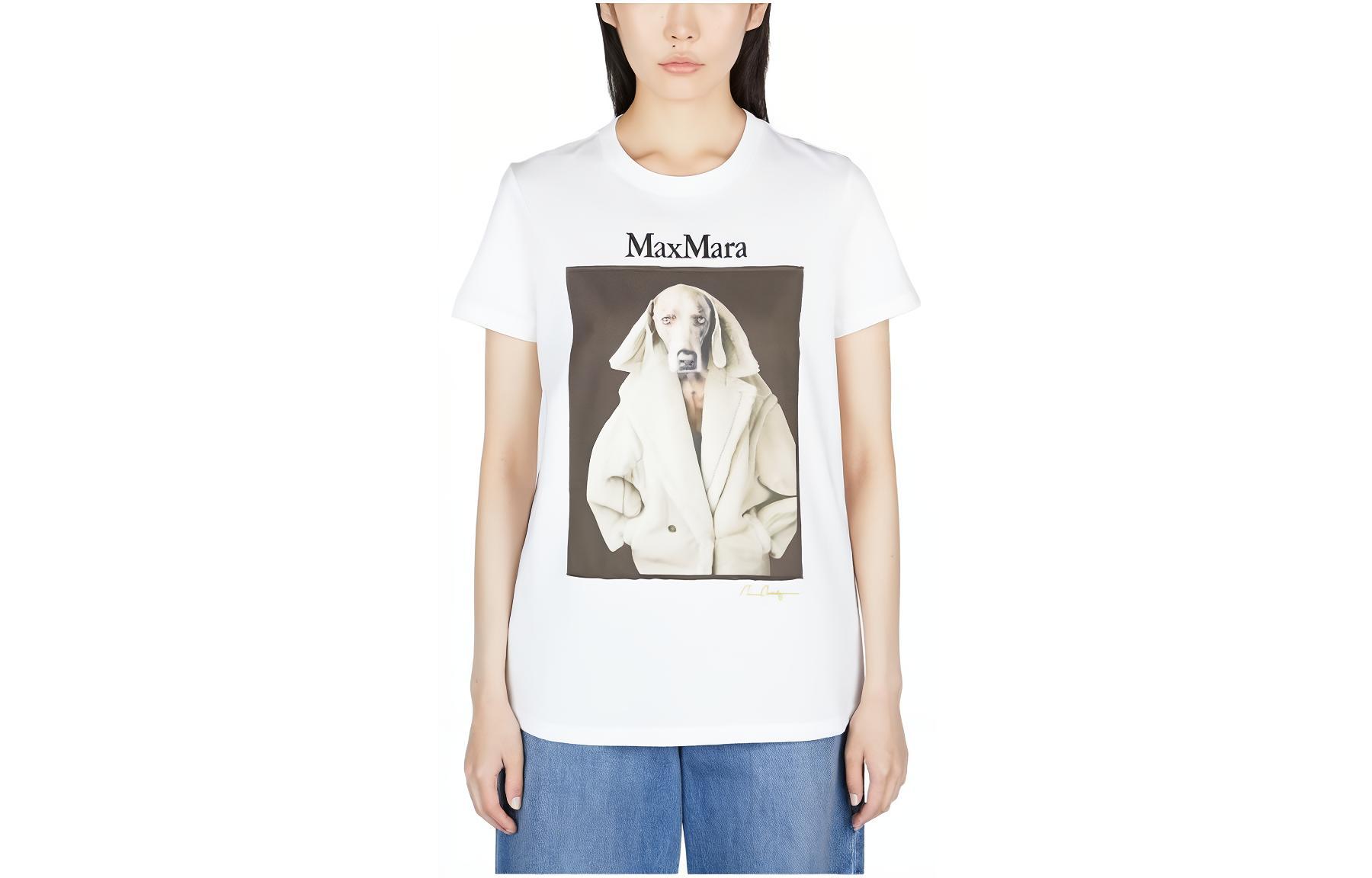 Order (W) ''S 맥스마라 화이트 반팔 티셔츠 - 동물 프린트 및 레터 디자인 19460339600-003