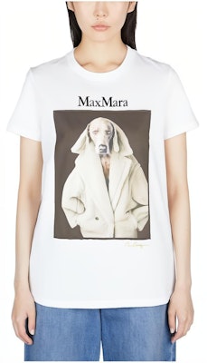 (W) ''S 맥스마라 화이트 반팔 티셔츠 - 동물 프린트 및 레터 디자인 19460339600-003 Order (W) ''S 맥스마라 화이트 반팔 티셔츠 - 동물 프린트 및 레터 디자인 19460339600-003