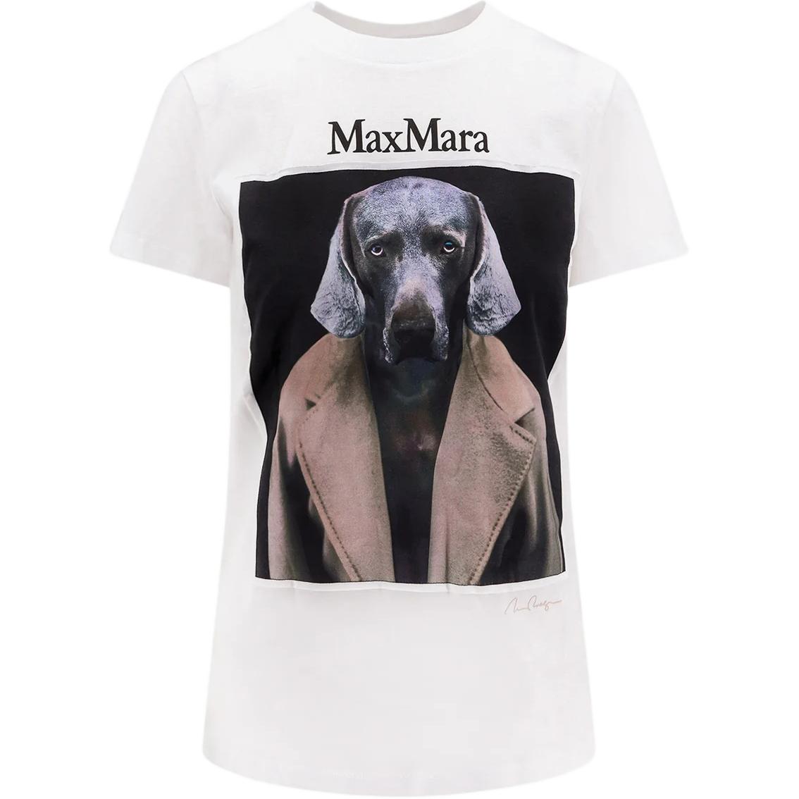 Order (Women) 'S Max Mara MaxMara  White Short-Sleeve T-Shirt with Round Neck and Dog Print. 2421946071600-015