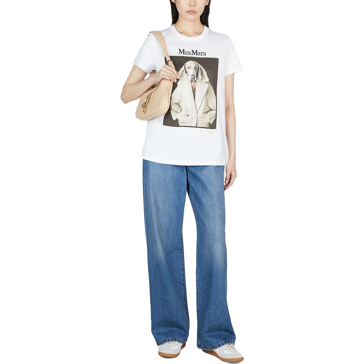 Lookbook (W) ''S 맥스마라 화이트 반팔 티셔츠 - 동물 프린트 및 레터 디자인 19460339600-003