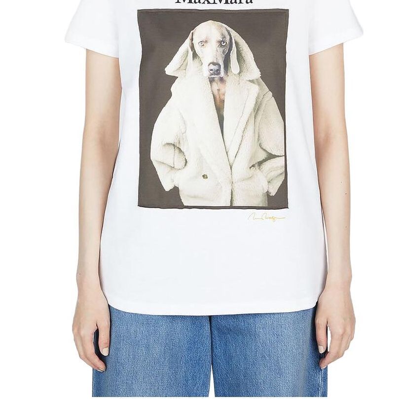Details for (W) ''S 맥스마라 화이트 반팔 티셔츠 - 동물 프린트 및 레터 디자인 19460339600-003