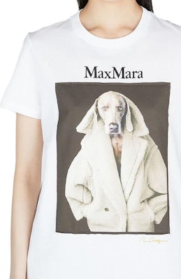 (W) ''S 맥스마라 화이트 반팔 티셔츠 - 동물 프린트 및 레터 디자인 19460339600-003 Sizing (W) ''S 맥스마라 화이트 반팔 티셔츠 - 동물 프린트 및 레터 디자인 19460339600-003