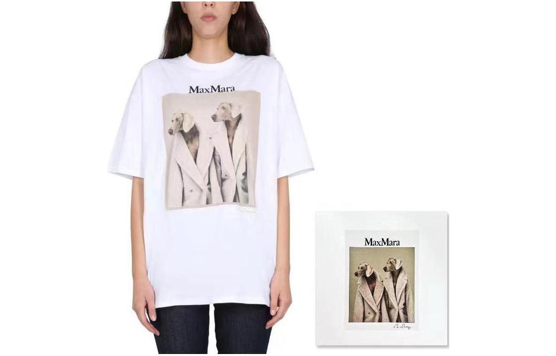 Sizing (W) 막스마라 화이트 로고 프린트 반팔 티셔츠. 2319460139600 010 010