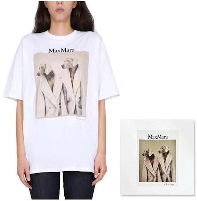 (W) 막스마라 화이트 로고 프린트 반팔 티셔츠. 2319460139600 010 010 Sizing (W) 막스마라 화이트 로고 프린트 반팔 티셔츠. 2319460139600 010 010