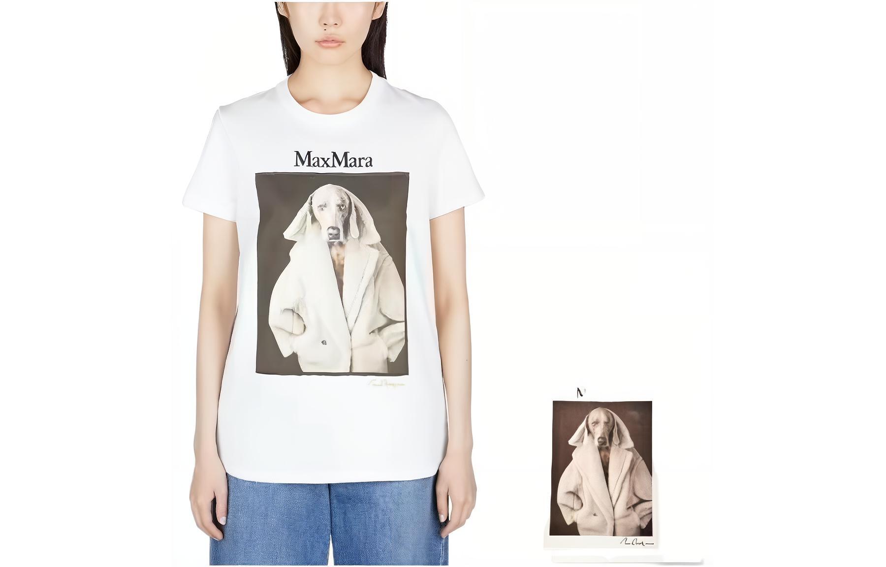 Cheap (W) ''S 맥스마라 화이트 반팔 티셔츠 - 동물 프린트 및 레터 디자인 19460339600-003