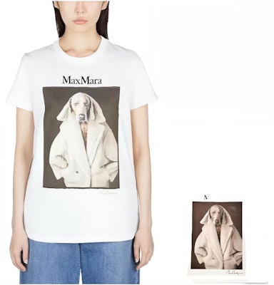 (W) ''S 맥스마라 화이트 반팔 티셔츠 - 동물 프린트 및 레터 디자인 19460339600-003 Cheap (W) ''S 맥스마라 화이트 반팔 티셔츠 - 동물 프린트 및 레터 디자인 19460339600-003
