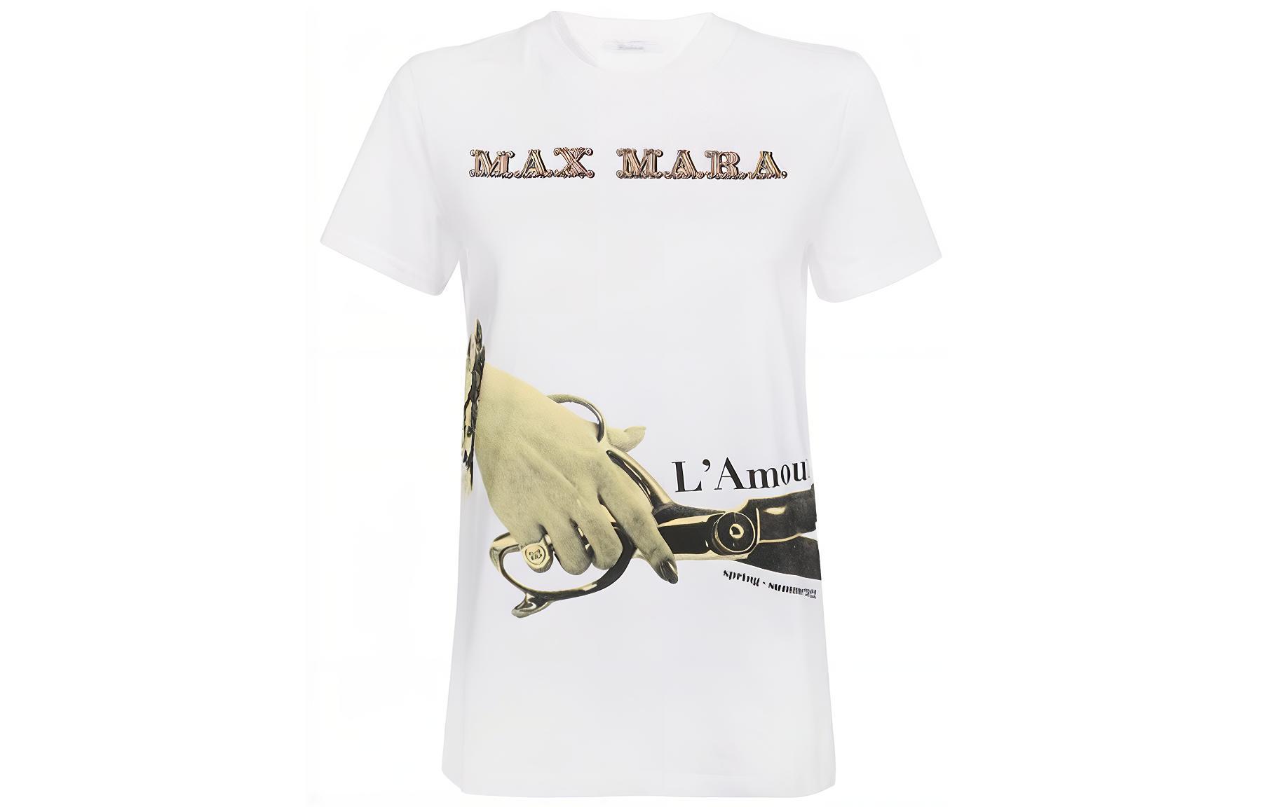 (Women) 'S Max Mara MaxMara  White Short Sleeve T-Shirt with Logo Print. 19410522600-016